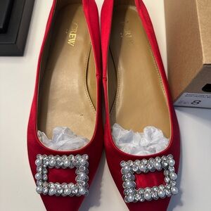 J. Crew Red Flats with Crystal Embellishment